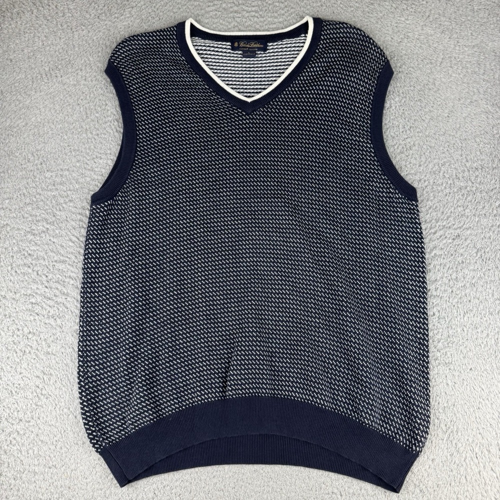 Brooks Brothers 346 Sweater Vest Navy White Supina Cotton Mens L Preppy Career